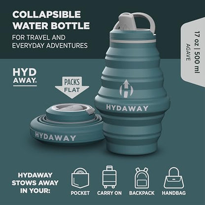 HYDAWAY 17oz Travel Collapsible Water Bottle - BPA-Free, Leakproof, Lightweight, Reusable - Perfect for Travel, Hiking, and Everyday Hydration - color: Agave