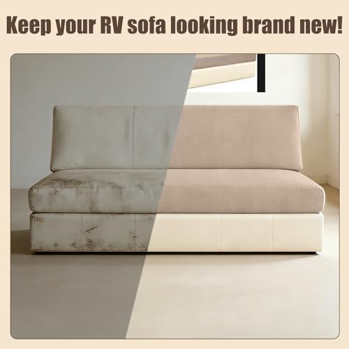 2 Piece RV Couch Covers for Sofa Bed, Stretch Elastic Camper Slipcover for RV Jackknife Sofa Bed, Washable Anti-Slip Furniture Protector, Pet Friendly & Wrinkle Free (Khaki) - color: Khaki