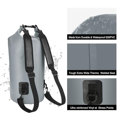 Piscifun Dry Bag, Waterproof Floating Backpack 10L/20L/30L/40L with Waterproof Phone Case for Boating, Kayaking, Fishing - color: Grey, style: 30l