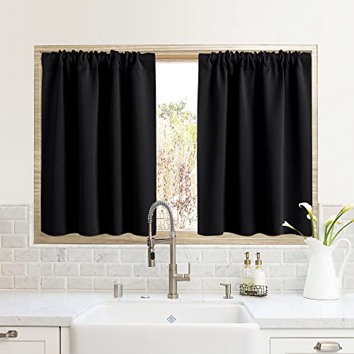 RYB HOME RV Curtains for Camper Windows, Mini Small Thermal Insulated Sunlight Heat Blocking Blackout Privacy Portable Curtains for Travel Trailer, Width 34 by Length 24, Black, 2 Panels - color: Black, size: 34"W x 24"L (Pack of 2)
