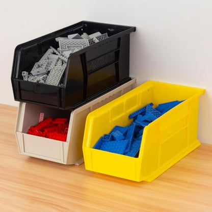 Akro-Mils 30230 AkroBins Plastic Storage Bins, Space-Saving Stackable Bins for Garage, Pantry, Craft Organization, 11" x 5" x 5", Yellow, 12-Pack - color: Yellow
