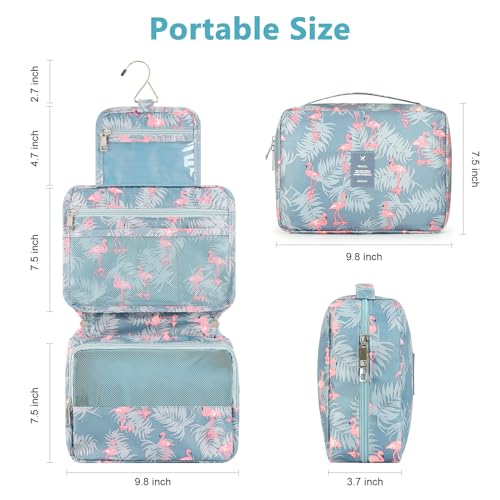 Mossio Hanging Toiletry Bag with Sturdy Hook - Large Portable Cosmetic Makeup Travel Organizer for Men & Women - color: Grey Flamingo