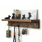 Solid Walnut Dog Leash Holder for Wall, Custom Dog Metal Silhouette Key Hanger & Top Shelf for Entryway Storage, Heavy Duty Pet Collar Rack, 15.8 Inch (Yorkshire Terrier)