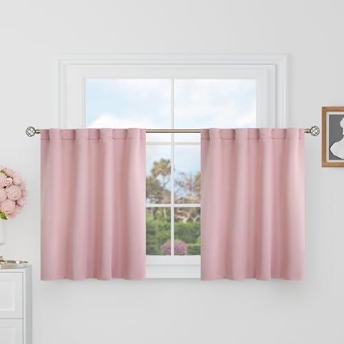 BGment Short Blackout Curtains 30 Inch Length for Small Windows - 34 x 30 inch Curtains Rod Pocket and Back Tab Thermal Insulated Room Darkening Curtains for Kitchen/Cafe Room, 2 Panels, Baby Pink - color: Baby Pink, size: 34"W x 30"L (Pack of 2)