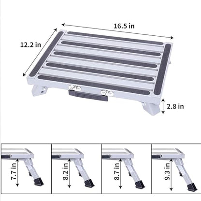 Homeon Wheels RV Step Stool, Adjustable Height Aluminum Folding Platform Step Ladder with Non-Slip Rubber Feet, Heavy Duty RV Steps for Trailer, Truck, Outdoor Use - color: Gray