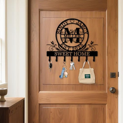 Custom Key Holder for Wall, Personalized Key Rack Wall Mount with Monogram Design, Key Rack Holder Wall Mount for Living Room Bedroom, Housewarming Wedding Gift (02-Monogram) - color: 02-Monogram