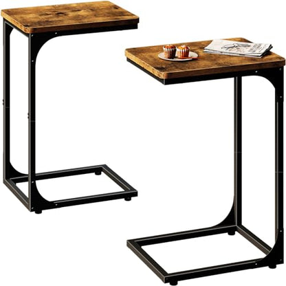 QEEIG C Table Side Table Set of 2 Living Room Sets C Shaped Couch Tray End Tables Farmhouse, Rustic Brown (017-30BN) - color: Brown, size: 11.8"W x 15.7"D x 25.6"H (2P)