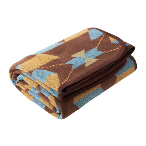 PuTian Merino Wool Blanket - Large Warm Soft Washable Camp Blanket Throw for Bed Couch Camping Outdoor Travel Emergency, Brown Geometry - color: Brown Geometry, size: 63x87