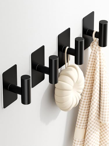 GWAAZXGZ Towel Hooks for Bathrooms – 4 Pack, Matte Black Finish, T-Shaped Stainless Steel Adhesive Wall Hooks for Robes & Towels in Kitchen, Shower, or Closet - color: Black, size: 4 Pack