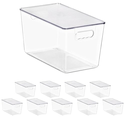 Clear Storage Bins with Lids, 10 Pack X-Large Stackable Clear Bins, Clear Storage Containers with Lids, Plastic Organizer Boxes for Pantry Storage, Kitchen Cabinets, Closet Organization, Bathroom - color: 10 Pack, size: Extra Large with Lids
