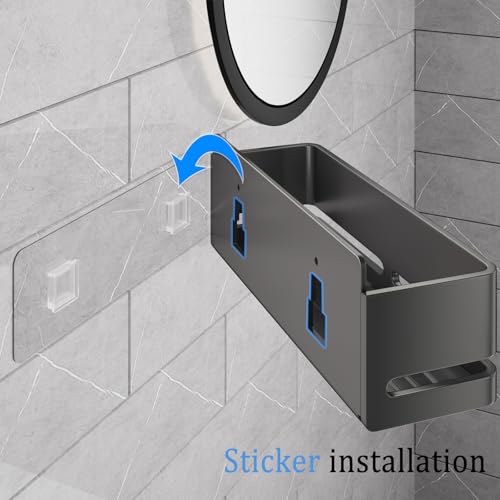 Bathroom Shower Caddy (5-piece Set Storage Rack), wall-Mounted Shelf with soap Dish and Toothbrush Holder, no Drilling Required, Ideal for Bathroom Storage and Also Suitable for Kitchen (Grey) - size: Grey-5-piece set