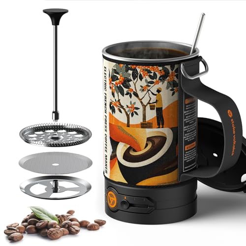 STOKE VOLTAICS Electric French Press Coffee Maker, 120V Boil Water & Press Coffee 2-in-1, Portable Design for Camping, Travel, 6 Minute Brew Ready - color: Bloom