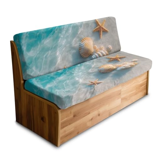 Beach Starfish Seashell Print RV Dinette Cushion Covers Wear-Resistan Camper Cushion Slipcover Fuzzy Flannel 2 Seat Sofa Chair Cover 1 Backrest Covers and 1 Bench Covers - color: Beach Starfish Seashell