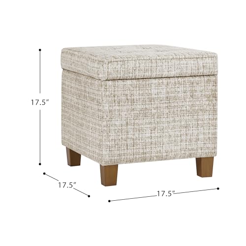 HomePop 18" Square Tufted Storage Ottoman - Cream Textural Woven - color: Cream Textural Woven