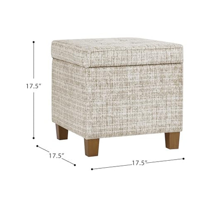 HomePop 18" Square Tufted Storage Ottoman - Cream Textural Woven - color: Cream Textural Woven