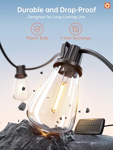addlon 35FT Solar String Lights Outdoor, IP54 Waterproof Solar Powered with Remote & USB Port, 10+1 LED Shatterproof Bulbs, Dimmable Solar Light Outdoor for Camping Backyard Bistro Porch (Pack of 2) - size: 35FT (Pack of 2)