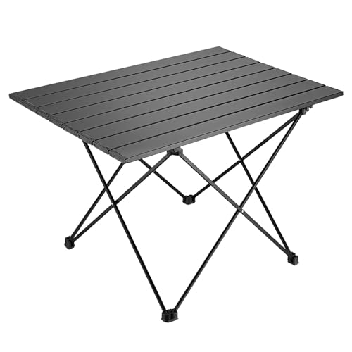 Folding Camping Table, 16 Inch x 13.8 Inch x 11.4 Inch Black Carbon Steel Foldable Table with Storage Bag for Home and Outdoors (S)