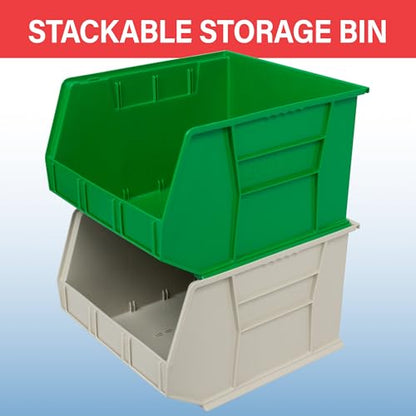 Akro-Mils 30270 AkroBins Plastic Storage Bins, Space-Saving Stackable Bins for Garage, Pantry, Craft Organization, 18" x 16" x 11", Stone, 3-Pack - color: Stone