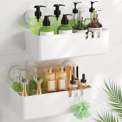 LUXEAR Shower Caddy Suction Cup Shower Basket 2 Pack, NO-Drilling Removable Plastic Shower Shelf Organizer for Bathroom Storage & Kitchen Max Hold 22lbs,Waterproof,One Second Installation Shower Rack - size: 2 pack
