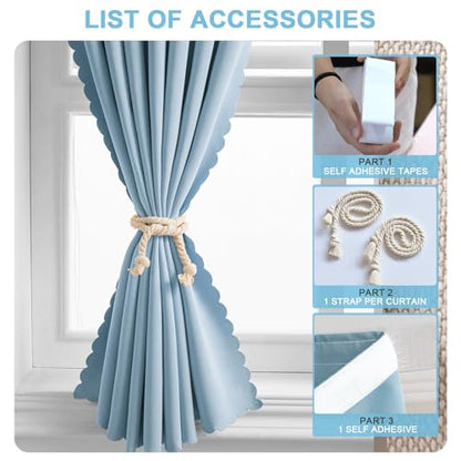 Self Adhesive Curtains - No Drilling, No Rod, Easy to Install Blackout Curtains for Window Blinds,Bedroom(Lake Blue 35 * 59in-1P) - color: Lake Blue, size: 35"W x 59"L (Pack of 1)