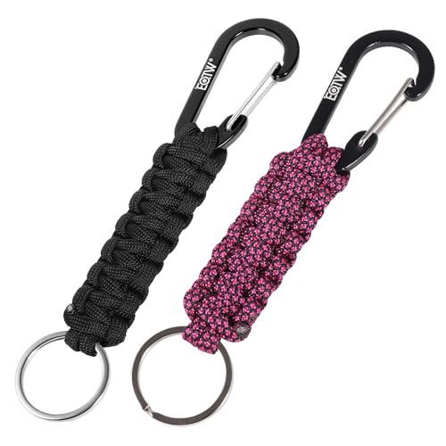 EOTW Paracord Keychain for Men Women Paracord Carabiner Backpack Keychain with Aluminum Clip for Camping Hiking Outdoor Gear - color: Black+pink Polka Dot