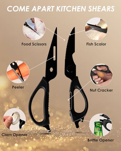 Mitsuharu 5 in 1 Camping Cutting Board Set with Santoku Knife,Separable Shears,Peeler & Slicing Knife and Sharpening Slots,Portable Camper Accessories Kitchen Set, Black