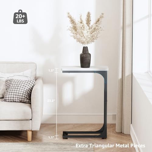 QEEIG Narrow C Shaped Side Table Set of 2 Living Room Sets Slim Couch Tray Tables Skinny Thin Small Modern 7 inch Width, White and Black (017-18WB) - color: D. White & Black, size: 7.1" Width
