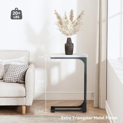 QEEIG Narrow C Shaped Side Table Set of 2 Living Room Sets Slim Couch Tray Tables Skinny Thin Small Modern 7 inch Width, White and Black (017-18WB) - color: D. White & Black, size: 7.1" Width
