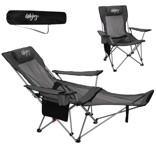 #WEJOY 2-in-1 Reclining Camping Chair with Footrest for Adults Folding Lounge Chair with Adjustable Backrest Lightweight Camping Chairs Heavy Duty Camp Chairs for Outdoor - color: Grey Black