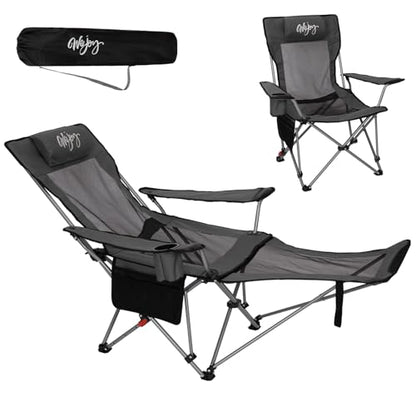 #WEJOY 2-in-1 Reclining Camping Chair with Footrest for Adults Folding Lounge Chair with Adjustable Backrest Lightweight Camping Chairs Heavy Duty Camp Chairs for Outdoor - color: Grey Black