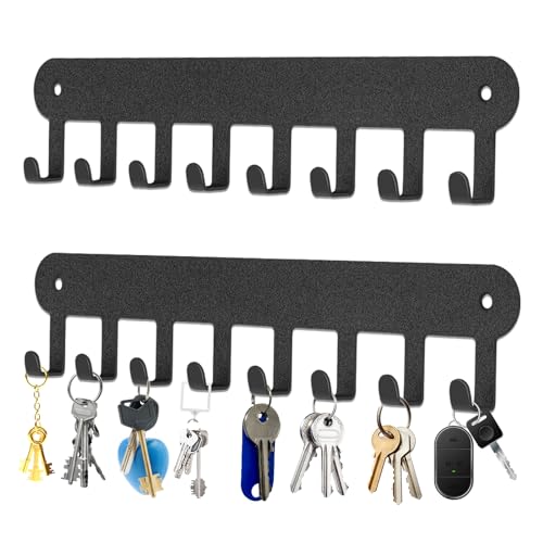 2 Pack Key Holder Wall Mount, Key Holder for Wall,Key Wall Holder, Key Hooks Hanging Keys, Key Hanger Wall Mount with 8 Hooks, Key Rack for Living Room, Kitchen, or Bathroo - color: Black