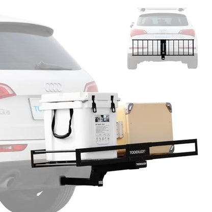 TOOENJOY 59" x 15.5" x 5" Skinny Roof Cargo Carrier Basket, Foldable and Tilting Design, 200 LBS Capacity, Fits 2" Hitch Receiver for SUV Pickup Truck - size: L59 x W15.5 Inch with Hitch