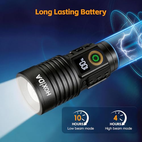 Hoxida Rechargeable Flashlights 2 Pack, 6 Modes Zoomable Powerful Tactical Linternas with LCD Digital Display, Super Bright High Lumens Handheld Magnetic Flashlights for Home Emergencies Camping - color: 2pcs