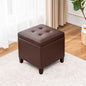 Storage Ottoman, 17" Fuax Leather Square Tufted Footrest Stool with Hinged Lid & Wooden Legs, Extra Seat or Coffee Table for Living Room, Bedroom, Entryway, Tan Brown - color: Tan Brown Leather