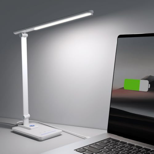 ELECTRI Desk Lamp for Home Office, Eye-Care Desk Light with Touch Control, 5 Color & Stepless Dimming, 360° Rotatable, Reading Lamp for Table Study Work Office Nail Craft Puzzle(with Adapter) - color: Silver