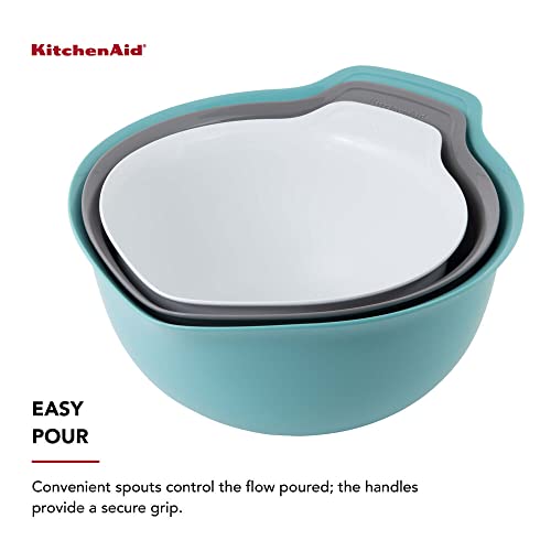 KitchenAid Universal Nesting Plastic Mixing Bowls,Set Of 3,2.5 quart,3.5 quart,4.5-quart,Non Slip Base with Easy Pour Spout to Reduce Mess,Dishwasher Safe,Aqua Sky,White,Gray,(Pack of 2) - color: Aqua Sky White Gray, size: Set of 3 (Pack of 2)