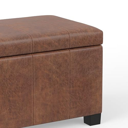 SIMPLIHOME Dover Storage Ottoman Bench - 36 inch Wide Upholstered Vegan Leather Rectangular Lift-Top Ottoman in Distressed Umber Brown, Contemporary Bench for Living Room with Safety Hinges - color: Distressed Umber Brown