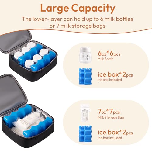 NCVI Breast Pump Bag, Double Layer Removable Pump Bag for Spectra S1, S2, Medela, Breast Pump Backpack with Ice Pack, Insulated Breast Milk Cooler Bag for Working Nursing Moms, Black - color: Black