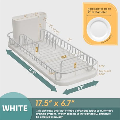 SunnyPoint 304 Stainless Steel NeverRust Compact Dish Drying Rack with Utensil Holder & Removable Drain Tray, Rustproof Small Dish Rack for Kitchen Countertop or Over Sink – White - color: Wht