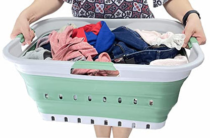 SAMMART 42L (11 gallon) Collapsible Plastic Laundry Basket - Foldable Pop Up Storage Container/Organizer - Portable Washing Tub - Space Saving Hamper/Basket (Grey/Dark Sea Green) - color: Grey/Dark Sea Green