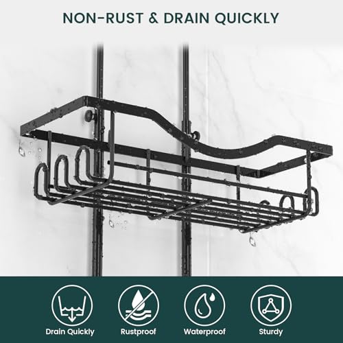 Shower Caddy Hanging Adjustable Shower Caddy, Rustproof Shower Organizer Extended Length Shower Caddies Over Shower Head with Hooks Soap Holder, Large Capacity Anti-Swing Bathroom Storage, Black - color: Black