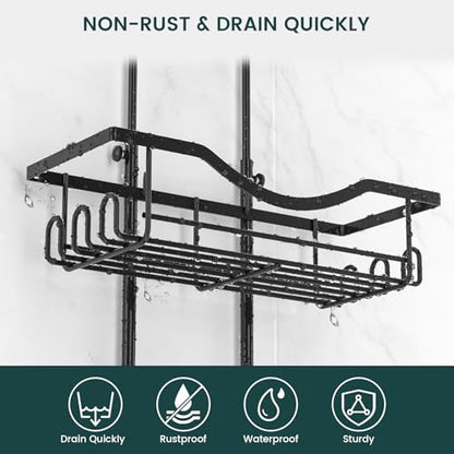 Shower Caddy Hanging Adjustable Shower Caddy, Rustproof Shower Organizer Extended Length Shower Caddies Over Shower Head with Hooks Soap Holder, Large Capacity Anti-Swing Bathroom Storage, Black - color: Black