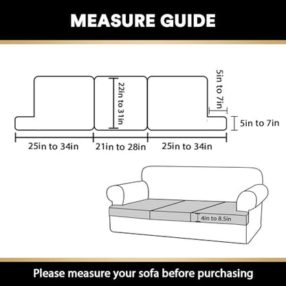 PrinceDeco 3 Piece Sofa Slipcovers for T Cushion Couch Cover T Shaped 3 Cushion Couch Sofa Seat Cover with Elastic Bottom Pets Friendly Jacquard Small Checked,Dove - color: Dove, size: 3 Cushion Sofa