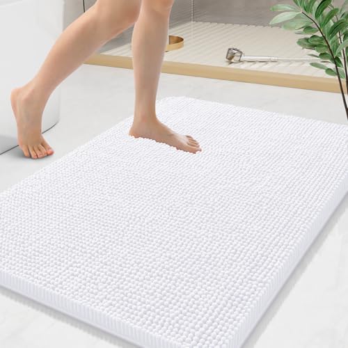 Arotive Bathroom Rugs 36x24, Extra Soft Absorbent Shaggy Chenille Bath Rugs, Machine Washable Rubber Backing Non-Slip Bath Mats for Bathroom Floor Tub and Shower, Home Decor Accessories, White - color: White, size: 36" X 24"