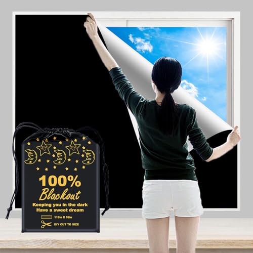 100% Blackout Blind Curtains Window Cover [XXL Size 118"x 59" ] [DIY Cut to Any Size or Shape] [Hook&Loop Tabs][Portable Bags for Travel ] [Light & UV Blocking ] for House,Baby Nursery,Apartment - color: Black and Silver-grey, size: 59"W x 118"H