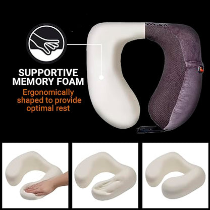 Go Travel Ultimate 3.0 Travel Pillow, Deluxe Memory Foam Neck Pillow with Magnetic Closure and Side Pocket, Ideal for Commute, Airplane, Car & Bus, Travel Essentials, Made in USA, Dark Gray