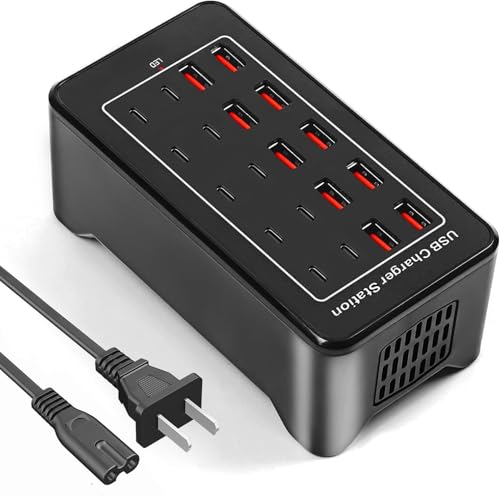 USB Charging Station, USB C Charger Block, 20Port (20A) Multiple Charging Hub Desktop 10 Port USB Charger Compatible for Apple iPhone, iPad, Samsung, Pixel, Cell Phone, Tablets, Office Home Use - color: Black 2