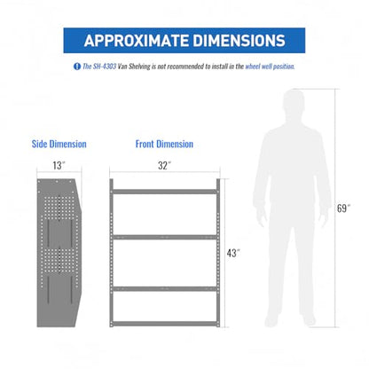 AA Products Inc. SH-4303(3) Steel Van Shelving Storage System Fits for NV200, Transit Connect 2014+ and Chevy City Express, Set of 3 Van Shelving Unit, 32" W x 43" H x 13" D