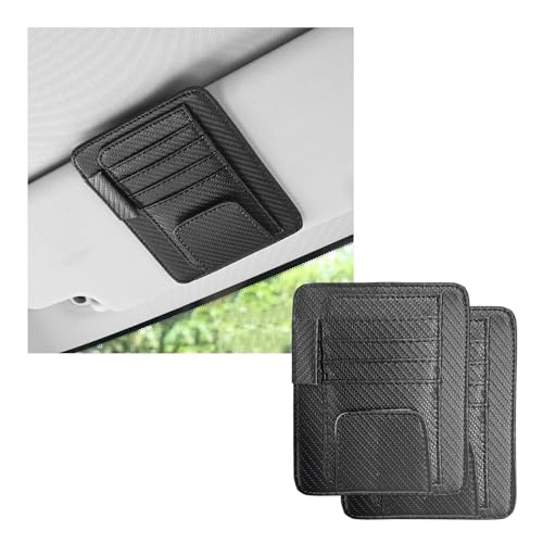Dickno 2PCS Small Leather Car Sun Visor Organizer, Multifunctional Auto Visor Document Holder with Sunglasses Clip, Universal Car Interior Organizer for Driving License, Card, Pen (Carbon Fiber Black) - color: Carbon Fibre Black, 2PCS