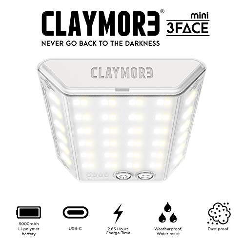 CLAYMORE 3Face Mini (Light Gray) - Lightweight and Portable LED Area Light for Outdoors, Camping, Tent, Emergency, and Industrial Use. Rechargeable Lantern with USB-C, Up to 60 Hours Battery Life. - style: Light Gray (3Face)